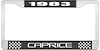 1983 Caprice Black And Chrome License Plate Frame With White Lettering - image 1