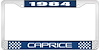 1984 Caprice Blue And Chrome License Plate Frame With White Lettering - image 1