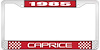 1985 Caprice Red And Chrome License Plate Frame With White Lettering - image 1