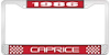 1986 Caprice Red And Chrome License Plate Frame With White Lettering - image 1