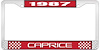 1987 Caprice Red And Chrome License Plate Frame With White Lettering - image 1