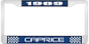 1989 Caprice Blue And Chrome License Plate Frame With White Lettering - image 1
