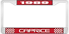 1989 Caprice Red And Chrome License Plate Frame With White Lettering - image 1