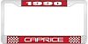 1990 Caprice Red And Chrome License Plate Frame With White Lettering - image 1