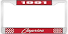 1991 Caprice Red And Chrome License Plate Frame With White Lettering - image 1