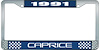 1991 Caprice Blue And Chrome License Plate Frame With White Lettering - image 1