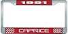 1991 Caprice Red And Chrome License Plate Frame With White Lettering - image 1