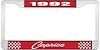 1992 Caprice Red And Chrome License Plate Frame With White Lettering - image 1