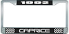 1992 Caprice Black And Chrome License Plate Frame With White Lettering - image 1