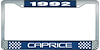 1992 Caprice Blue And Chrome License Plate Frame With White Lettering - image 1