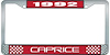 1992 Caprice Red And Chrome License Plate Frame With White Lettering - image 1