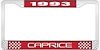 1993 Caprice Red And Chrome License Plate Frame With White Lettering - image 1