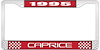 1995 Caprice Red And Chrome License Plate Frame With White Lettering - image 1