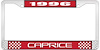 1996 Caprice Red And Chrome License Plate Frame With White Lettering - image 1