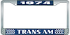 1974 Trans Am License Plate Frame Style 2 Blue - image 1