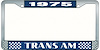 1975 Trans Am License Plate Frame Style 2 Blue - image 1