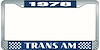 1978 Trans Am License Plate Frame Style 2 Blue - image 1