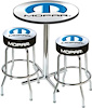 2001-13 Mopar Logo Pub Table / Stool Set - Chrome Based Table W/O Foot Rest / 2 Chrome Stools - image 1