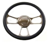 14 POLISHED BILLET T STYLE STEERING WHEEL WITH LEATHER GRIP - image 1