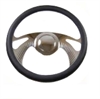 14 POLISHED BILLET BOOMERANG STYLE STEERING WHEEL WITH LEATHER GRIP - image 1