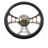 14 POLISHED BILLET ORBITER STYLE STEERING WHEEL WITH LEATHER GRIP - image 1