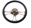 14 POLISHED BILLET TRINITY STYLE STEERING WHEEL WITH LEATHER GRIP - image 1