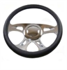 14 POLISHED BILLET CAROUSEL STYLE STEERING WHEEL WITH LEATHER GRIP - image 1