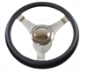 14 POLISHED BILLET BANJO STYLE STEERING WHEEL WITH LEATHER GRIP - image 1