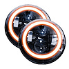 RS-7LEDHLP-HALOWA-PR 7 in. LED Vehicle HeadLight Projector Kit, 4x10W, w/ White/Amber Halo, Plug-&-Play, H4 H/L, Pair - image 1