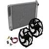 28x19x2.2 Ford Mopar Satin Aluminum Radiator W D/Plug / Dual 10 Thermo Fan Kit - image 1