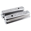 Chevy SBC 350 Center Bolt Polished Aluminum Flamed Valve Cover - Tall w/ Hole - image 1