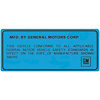 Decal 69-74 GM Interior Vehicle Certification Kit - image 1