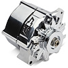 141-156 Slant-Edge Alternator with Black Recessed Bowtie Emblem for Chevy Small Block, Big Block V8 Engines [Polished]