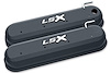 Slant-Edge Tall Cast Aluminum Valve Covers for GM LS Engines [Black Powder Coat, LSX Emblem]