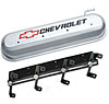 141-264 Die-Cast Slant-Edge Valve Cover Kit for GM Gen III/IV LS Engines w/Recessed Black, Red Chevrolet Logo [Polished] - image 1