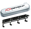 141-265 Die-Cast Slant-Edge Valve Cover Kit for GM Gen III/IV LS Engines w/Recessed Black, Red Chevrolet Logo [Chrome] - image 1