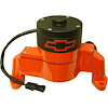 Electric Water Pump for Small Block Chevy with Red Bowtie in Orange Epoxy Powder Coated Finish - image 1