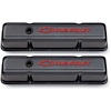 Carbon Style Tall Valve Covers with  Red Emblems for 1958-1986 Small Block Chevy - image 1