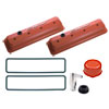 1987-Up Small Block Chevy Die-Cast Slant-Edge Center Bolt Valve Cover Kit with Raised Emblems in Chevy Orange - image 1