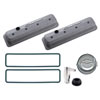 1987-Up Small Block Chevy Die-Cast Slant-Edge Center Bolt Valve Cover Kit with Raised Emblems in Cast Gray Crinkle - image 1