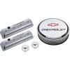 1987-Up Small Block Chevy Die-Cast Slant-Edge Center Bolt Valve Cover Kit with Recessed Emblems in Chrome Finish - image 1
