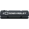 Slant-Edge Tall Cast Aluminum Valve Covers for 1959-1986 Small Block Chevy [Black, Raised Milled Emblem] - image 2