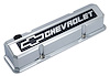 Slant-Edge Tall Cast Aluminum Valve Covers for 1959-1986 Small Block Chevy [Chrome, Raised Emblem]