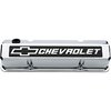 Slant-Edge Tall Cast Aluminum Valve Covers for 1959-1986 Small Block Chevy [Chrome, Raised Emblem] - image 2