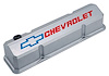 Die-Cast Slant-Edge Valve Covers for 1958-1986 Small Block Chevy Chevrolet/Bowtie Recessed Emblem in Metallic Gray Finish - image 1