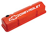Die-Cast Slant-Edge Valve Covers for 1958-1986 Small Block Chevy with Chevrolet/Bowtie Raised Emblem in Chevy Orange Finish - image 1