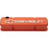 Die-Cast Slant-Edge Valve Covers for 1958-1986 Small Block Chevy with Chevrolet/Bowtie Raised Emblem in Chevy Orange Finish - image 2