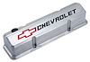 Slant-Edge Tall Cast Aluminum Valve Covers for 1959-1986 Small Block Chevy [Polished, Recessed Emblem]