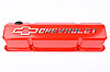 Die-Cast Slant-Edge Valve Covers for 1958-1986 Small Block Chevy with Chevrolet/Bowtie Raised Emblem in Red Finish - image 2