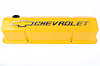 Die-Cast Slant-Edge Valve Covers for 1958-1986 Small Block Chevy with Chevrolet/Bowtie Raised Emblem in Yellow Finish - image 2